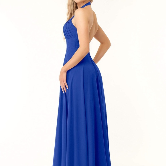 Azazie Monroe A-Line Pleated Chiffon Floor-Length Dress in Royal Blue - Picture 3 of 8
